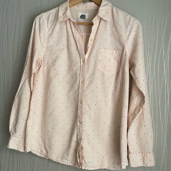 Old Navy Women's Button-Up Shirt Light Pink Red Polka Dot Womens size Small - Picture 2 of 9